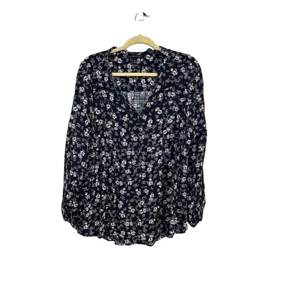 Lane Bryant Top Women 14 Blue Pullover Boho Neutral Western Feminine Flowy 80s - Picture 1 of 14